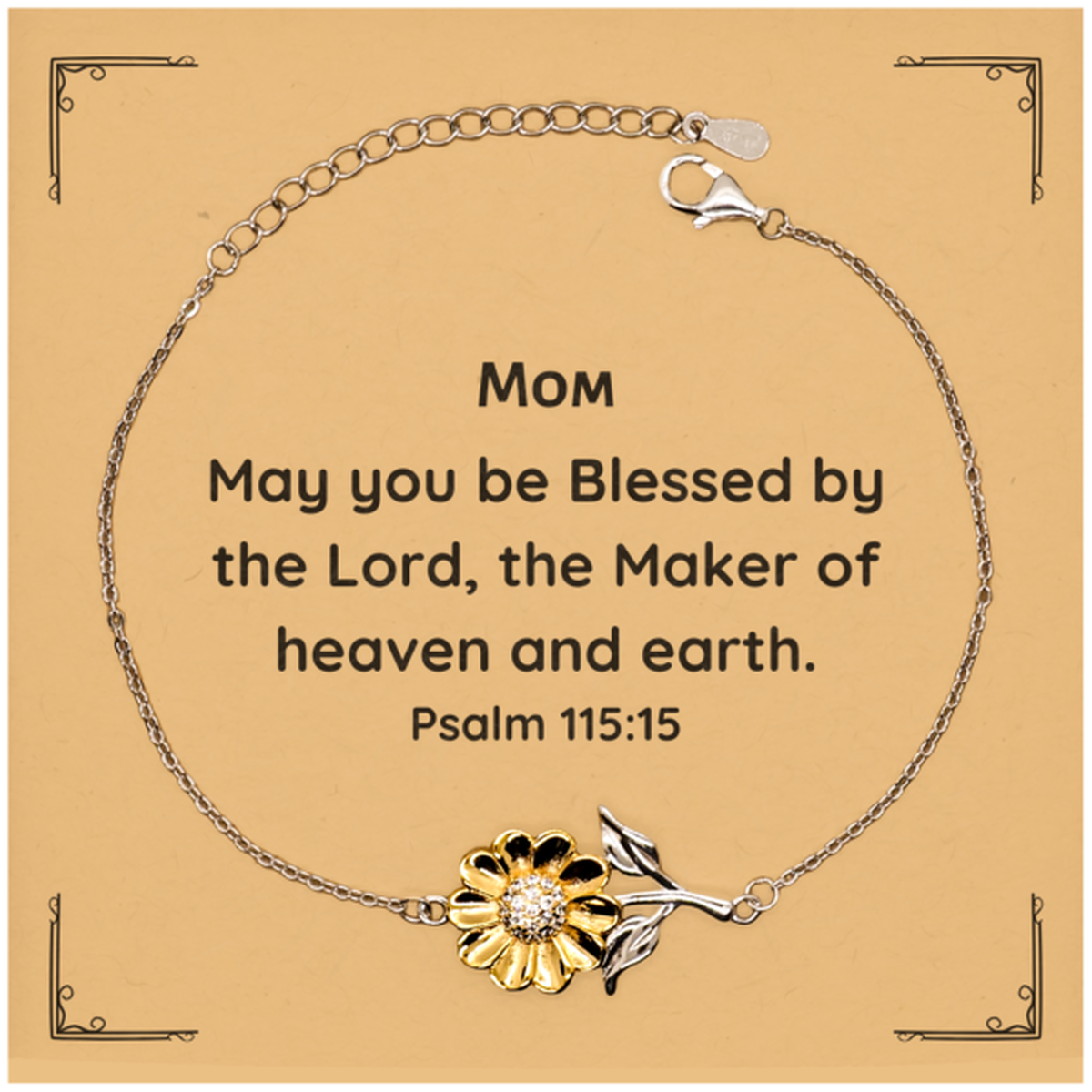 Mom Sunflower Bracelet - Inspirational Psalm 115:15 Gift for Mothers Day, Christmas, Birthday - Unique Jewelry for Mom showing Love, Hope, and Confidence