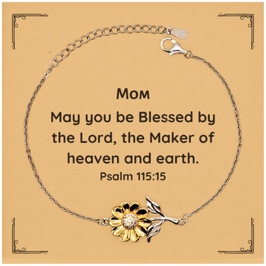 Mom Sunflower Bracelet - Inspirational Psalm 115:15 Gift for Mothers Day, Christmas, Birthday - Unique Jewelry for Mom showing Love, Hope, and Confidence