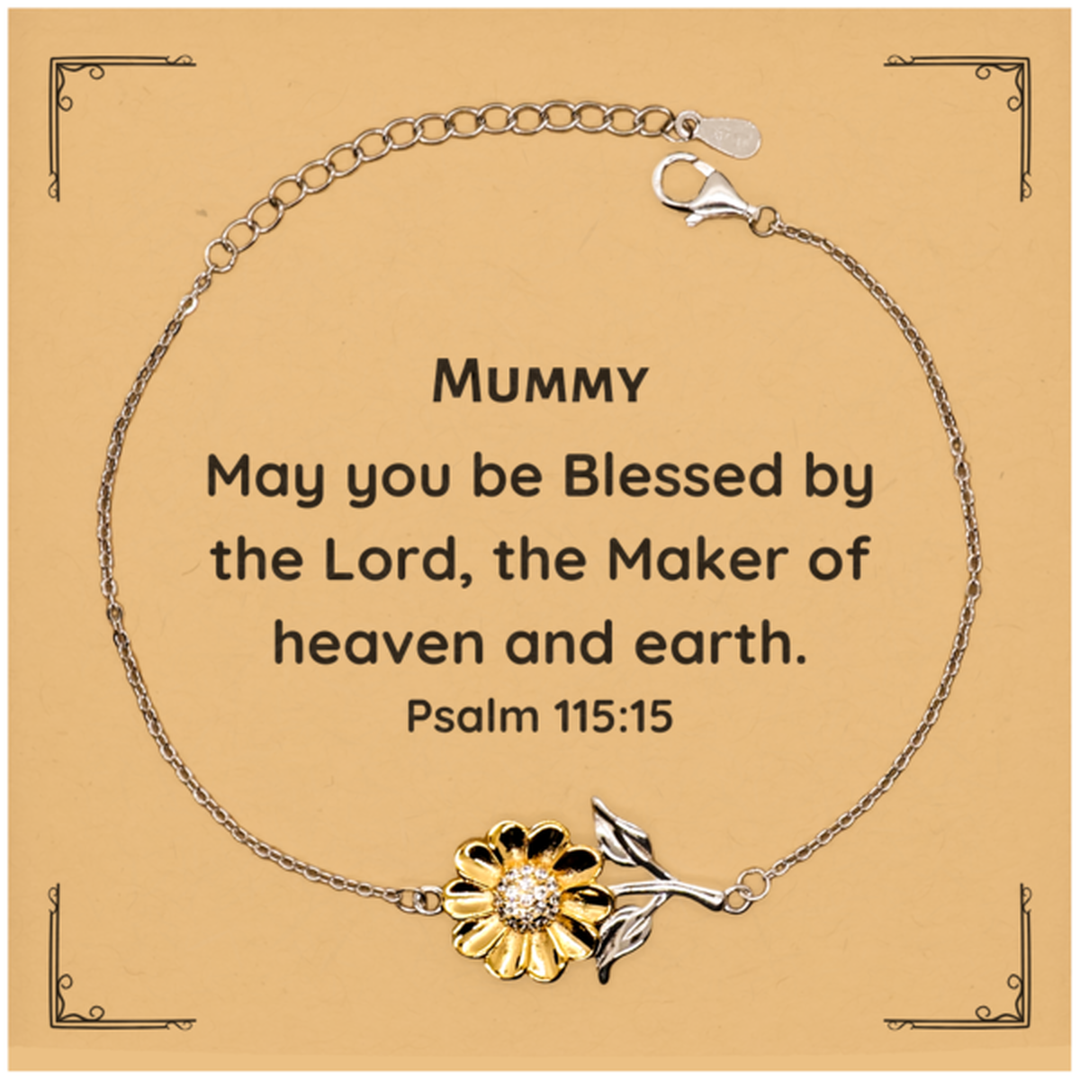 Sunflower Bracelet Inspirational Mummy Gift - May you be blessed by the Lord, Psalm 115:15 - Perfect Mothers Day, Birthday, Christmas Jewelry for Her, Mom, Wife, Sister, Daughter