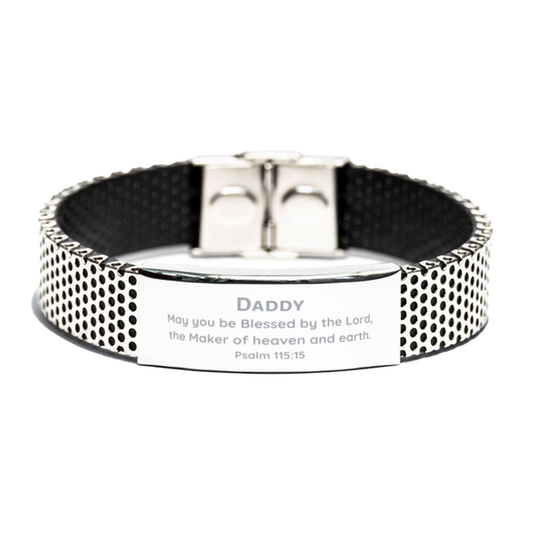 Stainless Steel Bracelet Daddy Blessing Psalm 115:15 Engraved Inspirational Gift for Christmas Birthday Graduation Veterans Day