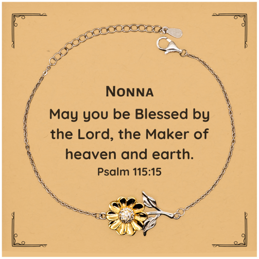 Nonna Sunflower Bracelet - Inspirational Psalm 115:15 Gift for Birthday, Christmas, Holidays - Blessed by the Lord, Hope and Confidence