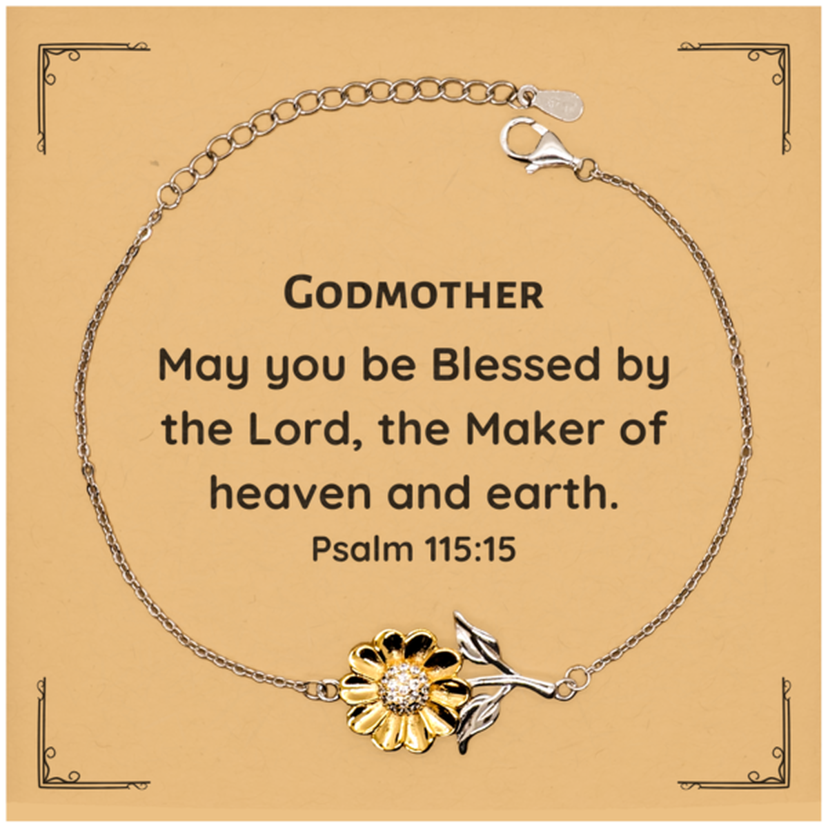 Godmother Bracelet Engraved with Psalm 115:15 - Perfect Gift for Meaningful Occasions - Sunflower Jewelry for Godmother Birthday Christmas Graduation