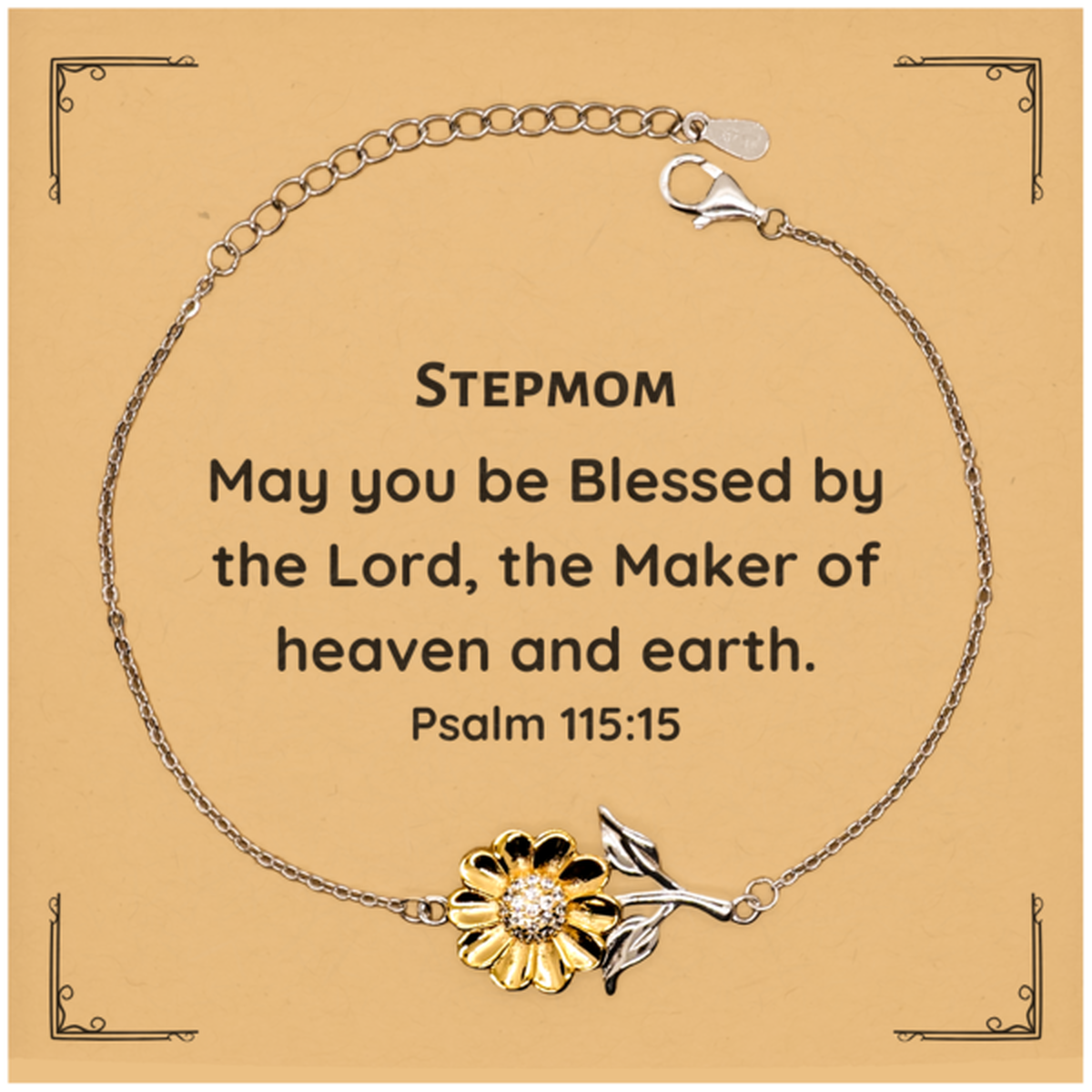 Stepmom Bracelet - Unique Engraved Sunflower Jewelry for Her, Inspirational Psalm 115:15 Gift for Birthday, Christmas, and Graduation - Stepmom May You Be Blessed by the Lord