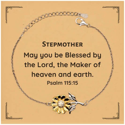 Stepmother Blessing Sunflower Bracelet - Unique Gift for Stepmother Birthday, Engraved with Psalm 115:15, Confidence and Hope Filled