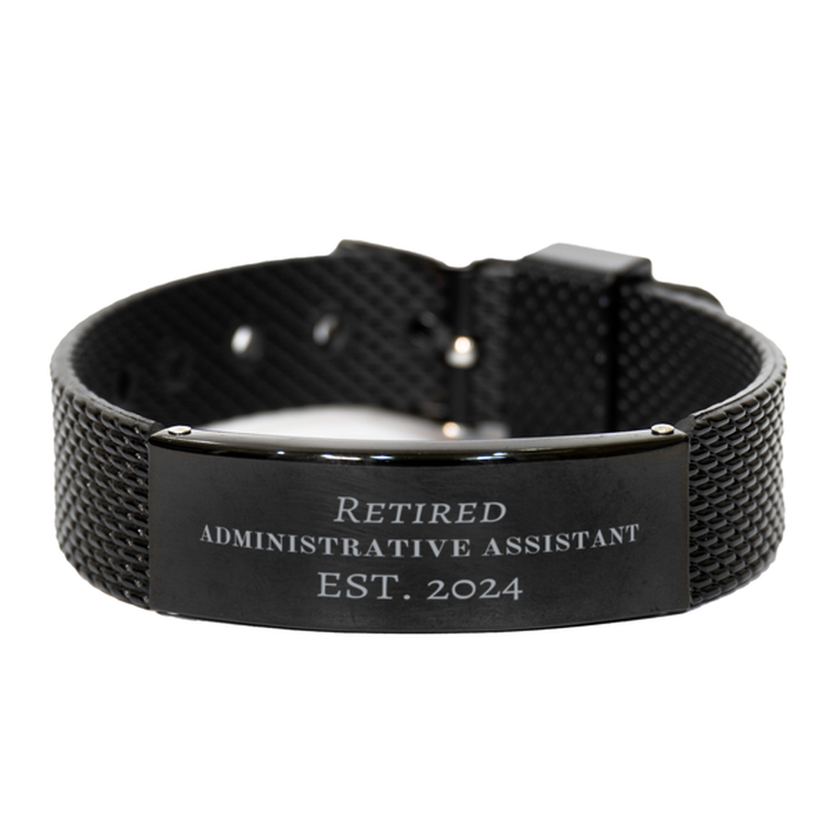 Retired Administrative Assistant 2024 Engraved Black Shark Mesh Bracelet Graduation Gift for Coworker with Confidence and Inspiration