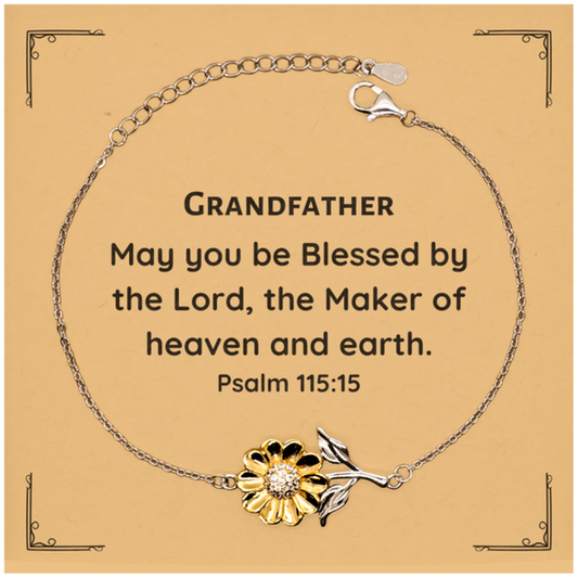 Grandfather Bracelet - May you be blessed by the Lord, the Maker of heaven and earth - Inspirational Gift for Birthday, Christmas, and Veterans Day - Sunflower Engraved Confidence and Hope