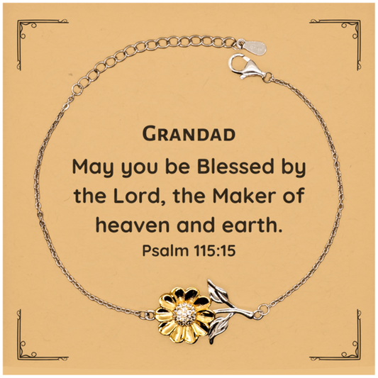 Grandad Sunflower Bracelet - May you be blessed by the Lord, perfect gift for Christmas, Easter, Veterans Day, Birthday