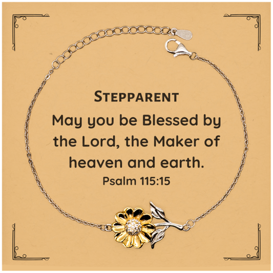 Engraved Sunflower Bracelet for Stepparents - May you be blessed by the Lord, the Maker of heaven and earth. Perfect Gift for Birthday, Holidays, Christmas, Graduation, Veterans Day, Easter - Inspirational Jewelry for Stepparents