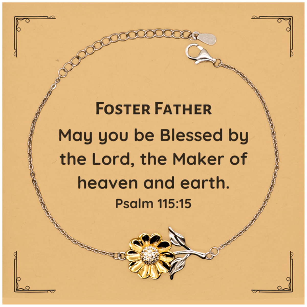 Foster Father Sunflower Bracelet Engraved Blessings Gift for Birthday and Holidays