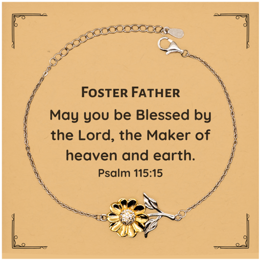 Foster Father Sunflower Bracelet Engraved Blessings Gift for Birthday and Holidays