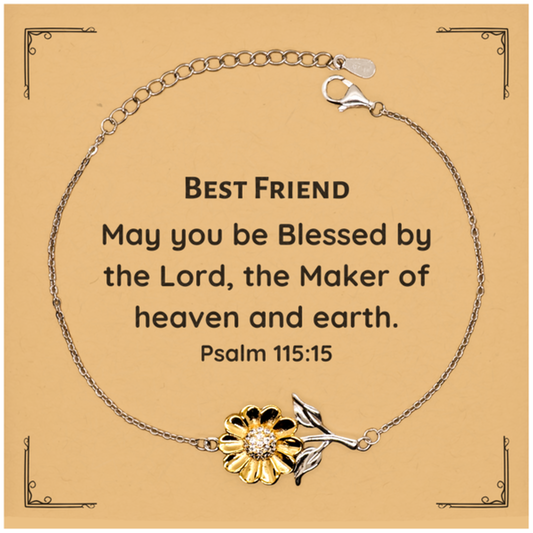 Sunflower Bracelet Best Friend Gift Engraved with Psalm 115:15 Inspirational Jewelry for Birthday, Christmas, Graduation, Hope and Confidence