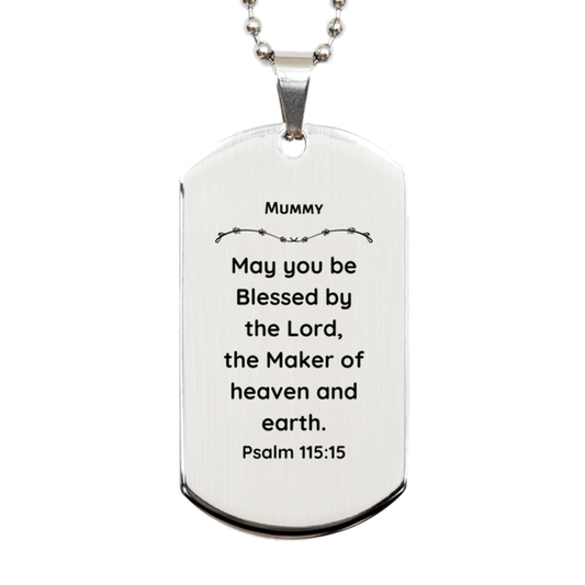 engraved silver dog tag for mummy may you be blessed by the lord the maker of heaven and earth inspirational gift for mothers day birthday and christmas