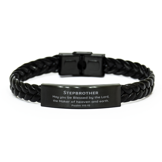 Braided Leather Bracelet Stepbrother Engraved Psalm 115:15 Hope Gift for Birthday and Christmas