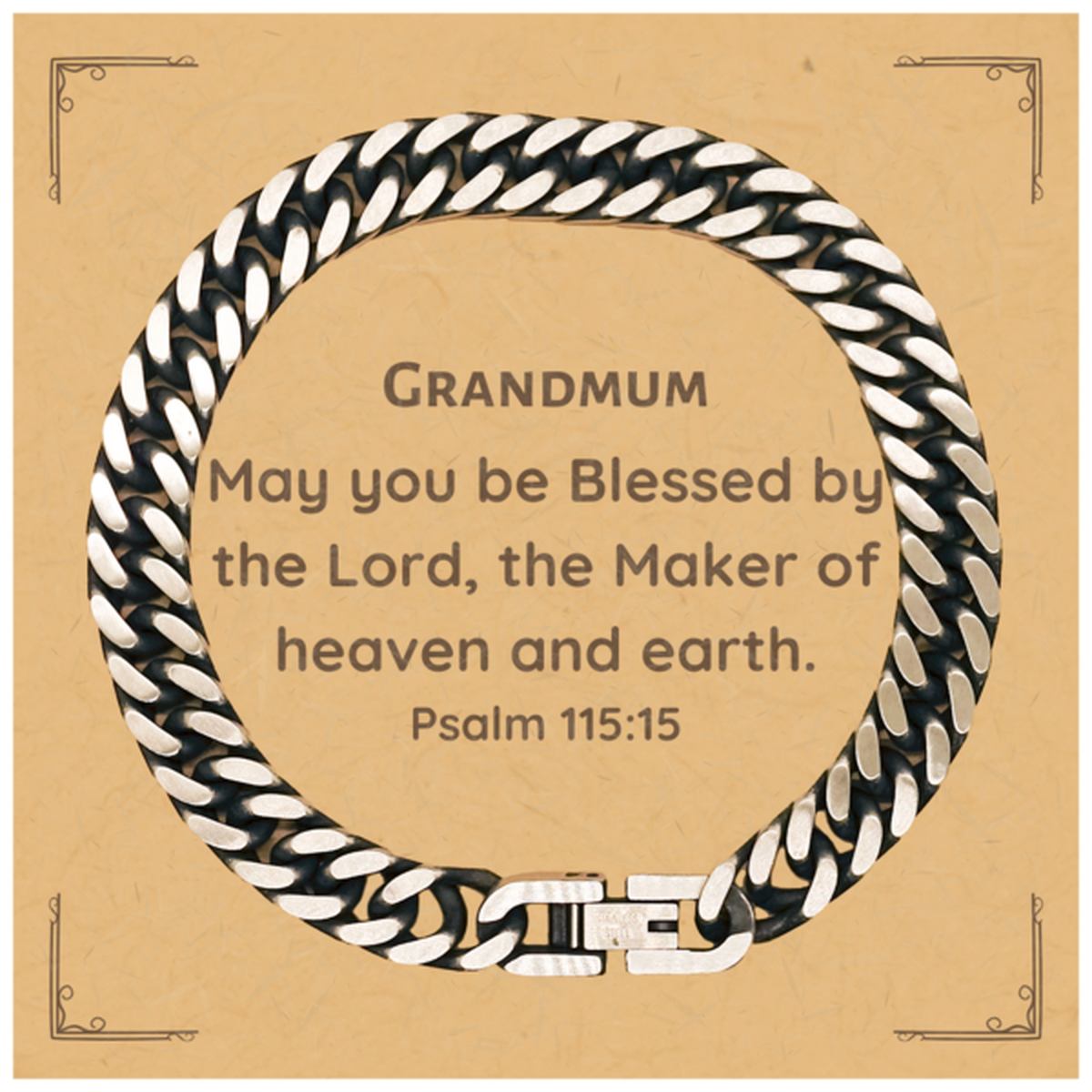 Grandmum Cuban Link Chain Bracelet Inspirational Blessing Gift for Christmas and Birthday, Psalm 115:15