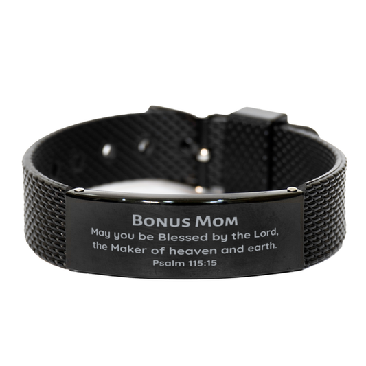 Black Shark Mesh Bracelet - Bonus Mom Gift - May You Be Blessed by the Lord - Inspirational Jewelry for Mothers Day, Birthday, Christmas, and Special Occasions