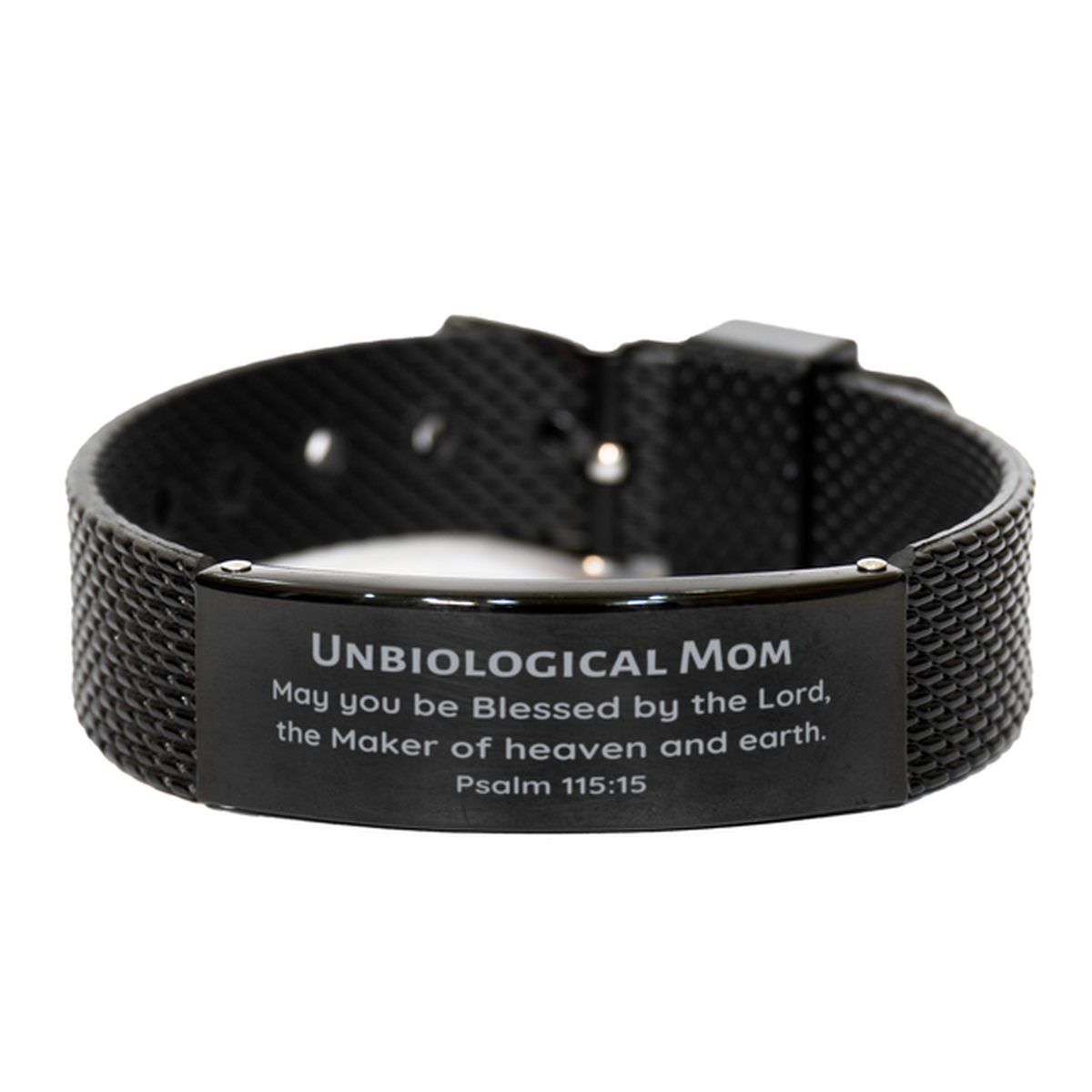 Black Shark Mesh Bracelet Unbiological Mom Gift - Blessed by the Lord for Mothers Day, Birthday, Christmas, and Special Occasions - Psalm 115:15 Inspirational Jewelry for Her