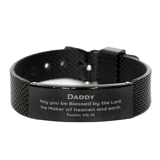 Black Shark Mesh Bracelet Daddy May You Be Blessed by the Lord, Perfect Gift for Birthday, Fathers Day, Christmas, and Graduation