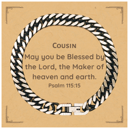 Cuban Link Chain Bracelet Cousin Gift Psalm 115:15 Blessed Birthday Graduation Hope Confidence Unique Jewelry