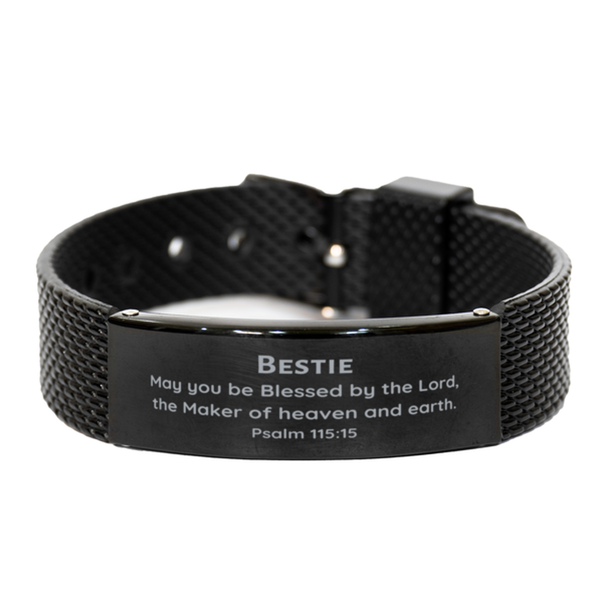 Black Shark Mesh Bracelet Bestie Gift Engraved with Psalm 115:15 Confidence and Hope for Christmas and Graduation Celebrations