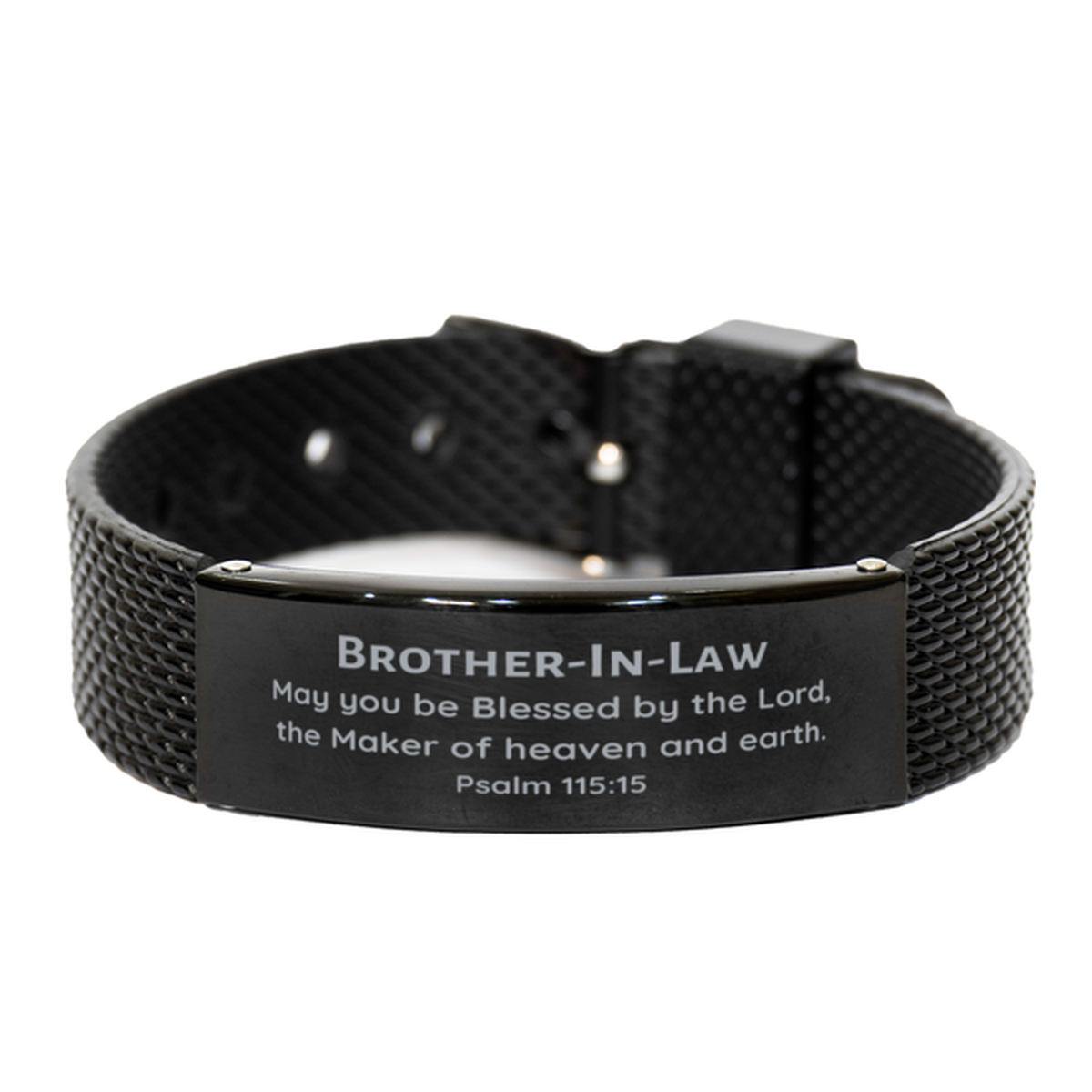 Black Shark Mesh Bracelet for Brother-In-Law - Inspirational Psalm 115:15 Gift for Birthday, Christmas, and Graduation - Unique and Hopeful Jewelry for Him