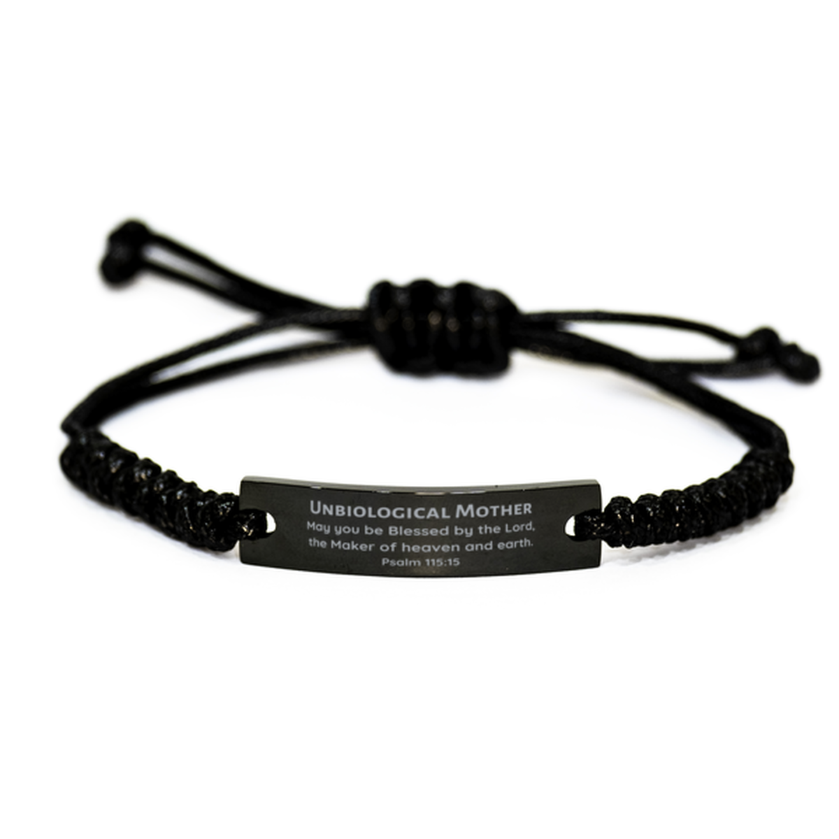 Pulsera de cuerda negra de madre no biológica: bendecida por el Señor, Salmo 115:15: regalo inspirador para el día de la madre, cumpleaños, Navidad: joyería única hecha a mano para ella