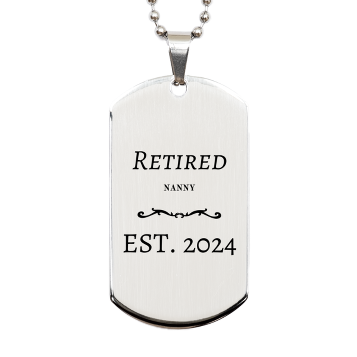 Retired Nanny Est. 2024 Engraved Silver Dog Tag for Grandmas Birthday, Perfect Holiday Gift for Pet Lovers