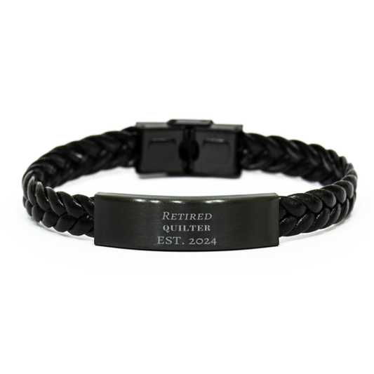 Retired Quilter Est. 2024 Braided Leather Bracelet - Unique Gift for Quilters, Grandparents, and Friends - Inspirational Jewelry for Christmas, Birthday, and Retirement