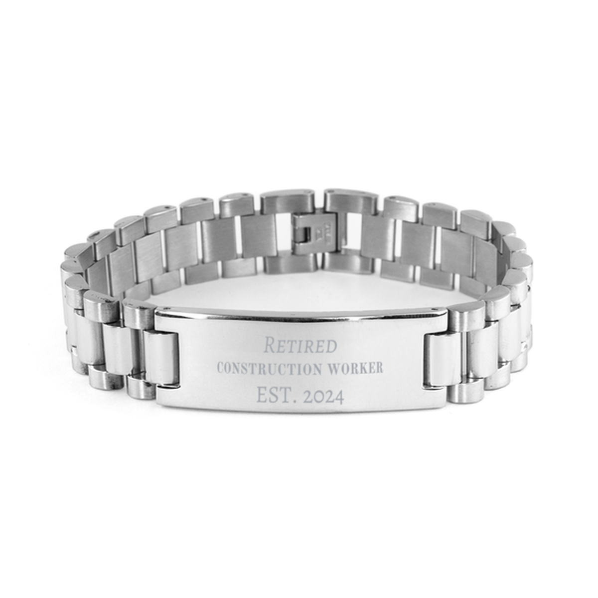 Retired Construction Worker Est. 2024 Engraved Stainless Steel Ladder Bracelet Perfect for Retirement Gift for Dad, Husband, Grandpa, Brother, or Friend - Construction Worker Theme Christmas, Birthday, or Graduation Present Option