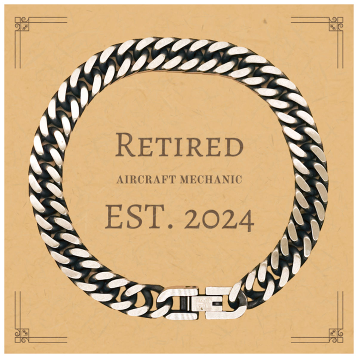 Retired Aircraft Mechanic Est. 2024 Cuban Link Chain Bracelet for Aviation Enthusiasts Graduation Gift