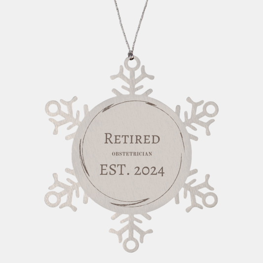 Unique Retired Obstetrician Est. 2024 Snowflake Ornament Gift for Christmas Holidays