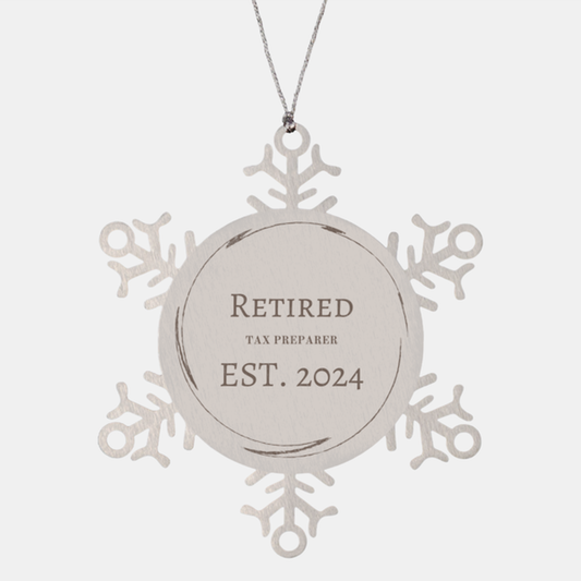 Retired Tax Preparer Snowflake Ornament - Est. 2024 Engraved Christmas Gift for Tax Professionals