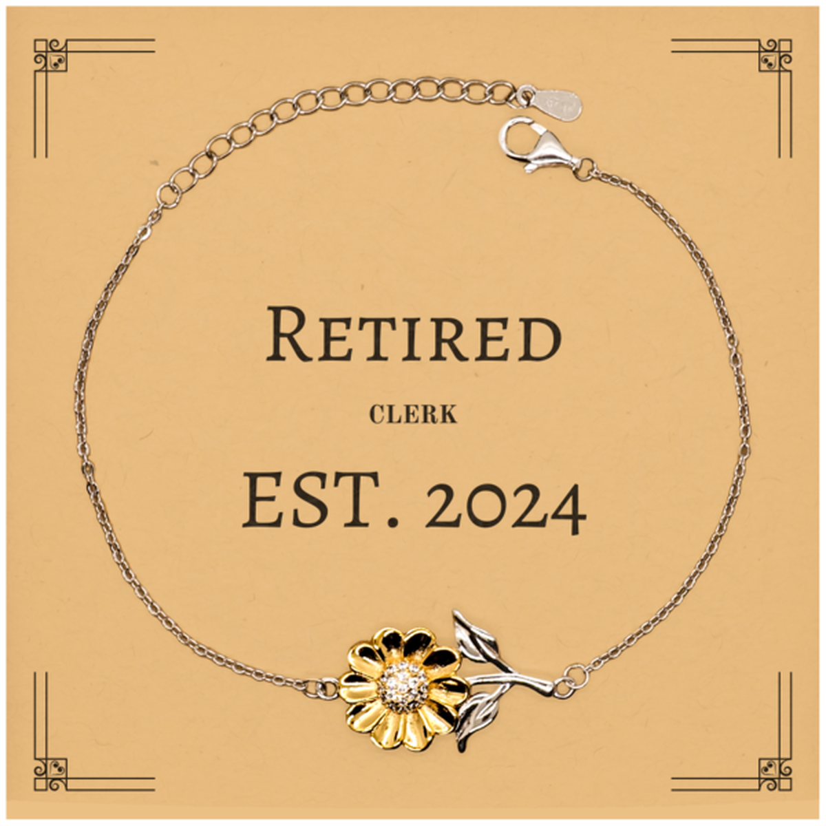 Retired Clerk 2024 Sunflower Bracelet - Inspirational Retirement Gift for Clerk, Unique Engraved Jewelry, Christmas Graduation Hope