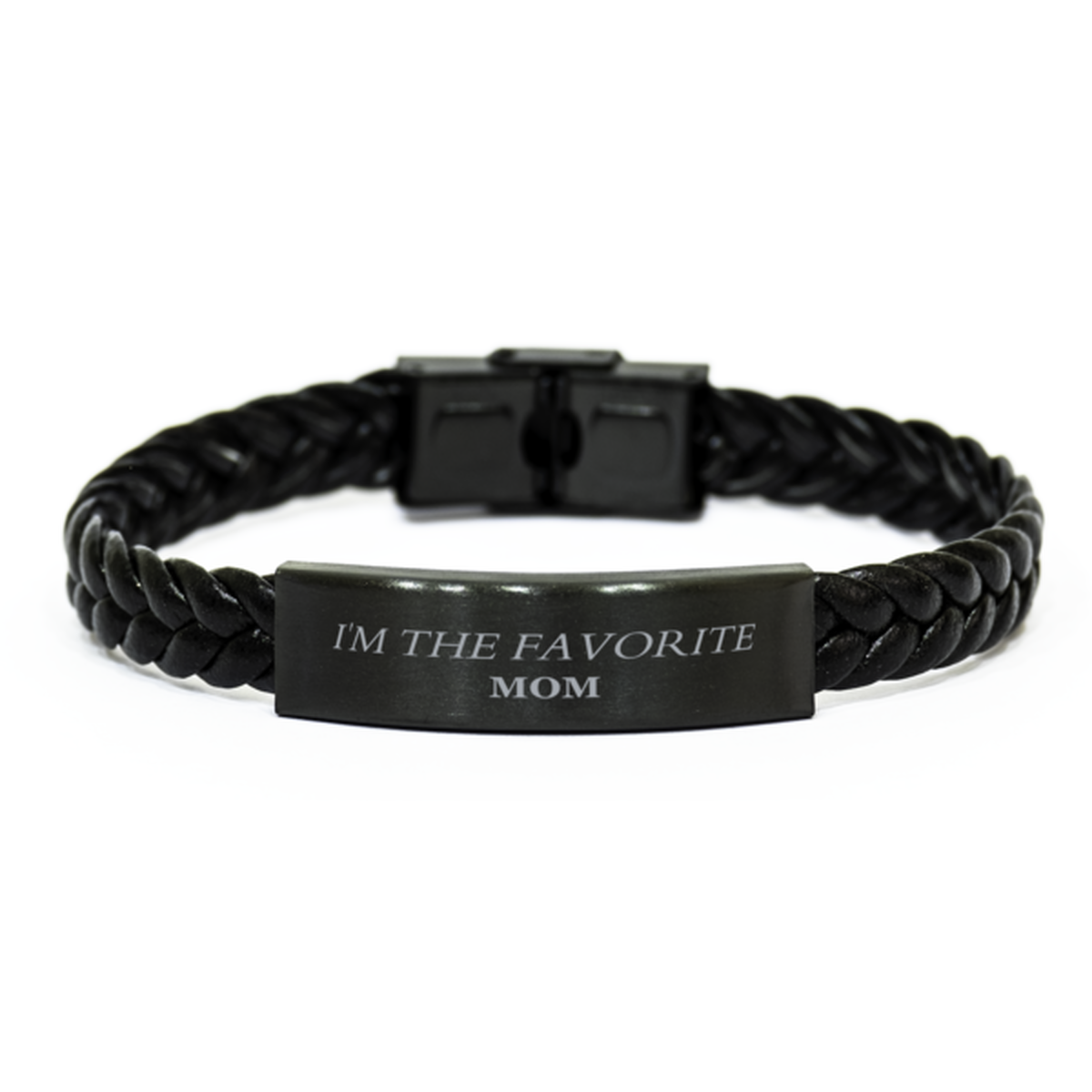 Braided Leather Bracelet for Mom - Im the Favorite Mom Engraved Confidence Gift for Mothers Day, Birthday, Christmas, and Holidays