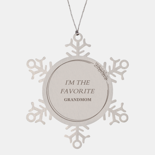 Grandmom Snowflake Ornament - IM THE FAVORITE Grandma - Engraved Christmas Decor for Grandparents, Family, and Holiday Gift Giving