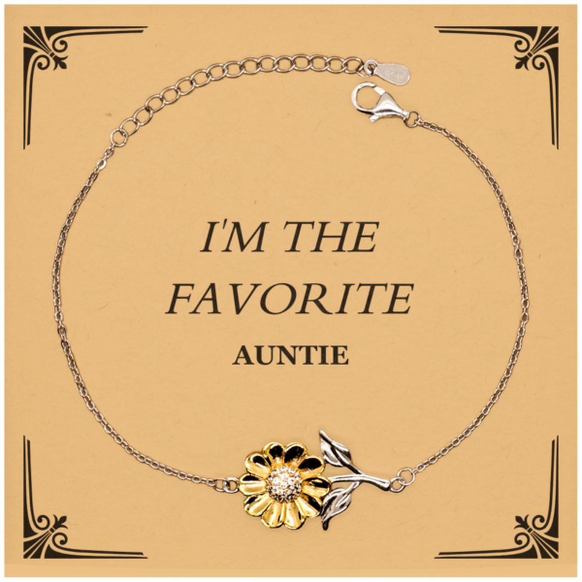 Unique Sunflower Bracelet for Auntie - IM THE FAVORITE Auntie Gifts for Birthday and Holidays, Engraved Inspirational Jewelry to Show Love and Appreciation from Nieces and Nephews