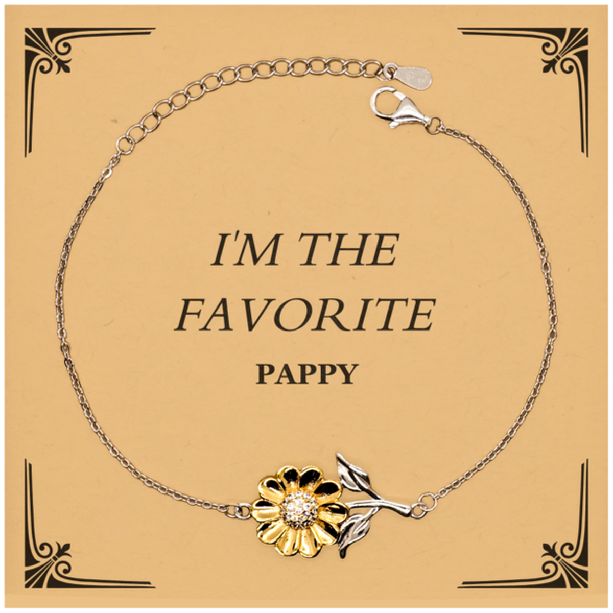 Im the Favorite Pappy Sunflower Bracelet Gift for Birthday, Fathers Day, Christmas - Engraved Jewelry for Pappy - Unique and Inspirational Gift for Veterans - Keepsake Bracelet for Grandfather