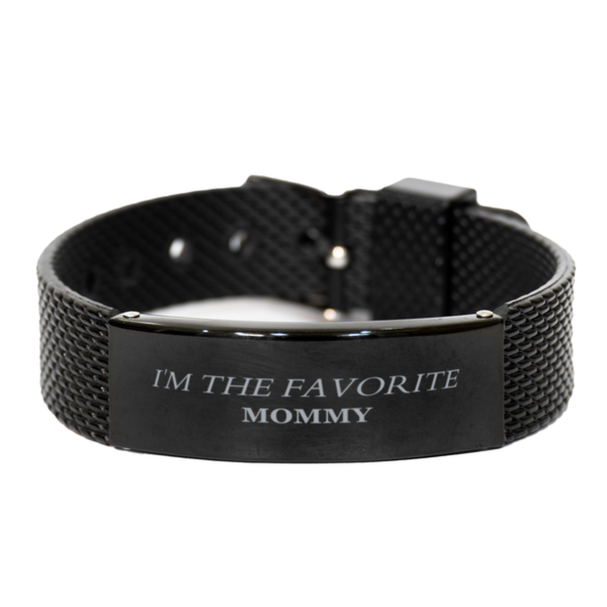 Mommy Black Shark Mesh Bracelet - IM THE FAVORITE Engraved Gift for Birthday, Christmas, Graduation, and Holidays - Unique Jewelry for Confident Moms