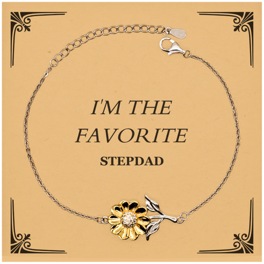 Stepdad Sunflower Bracelet - IM THE FAVORITE, Engraved Gift for Fathers Day, Christmas, Birthday, Veterans Day