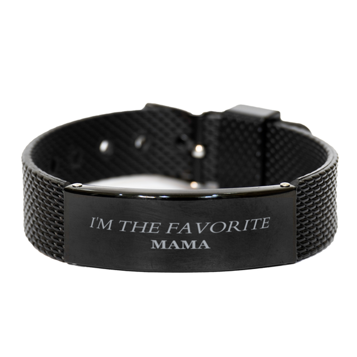 Black Shark Mesh Bracelet for Mama - IM THE FAVORITE Niche - Unique Gift for Mothers Day, Birthday, Christmas, and Holidays - Engraved Confidence and Love