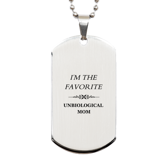 unbiological mom silver dog tag im the favorite engraved necklace inspirational gift for birthdays mothers day christmas and veterans day