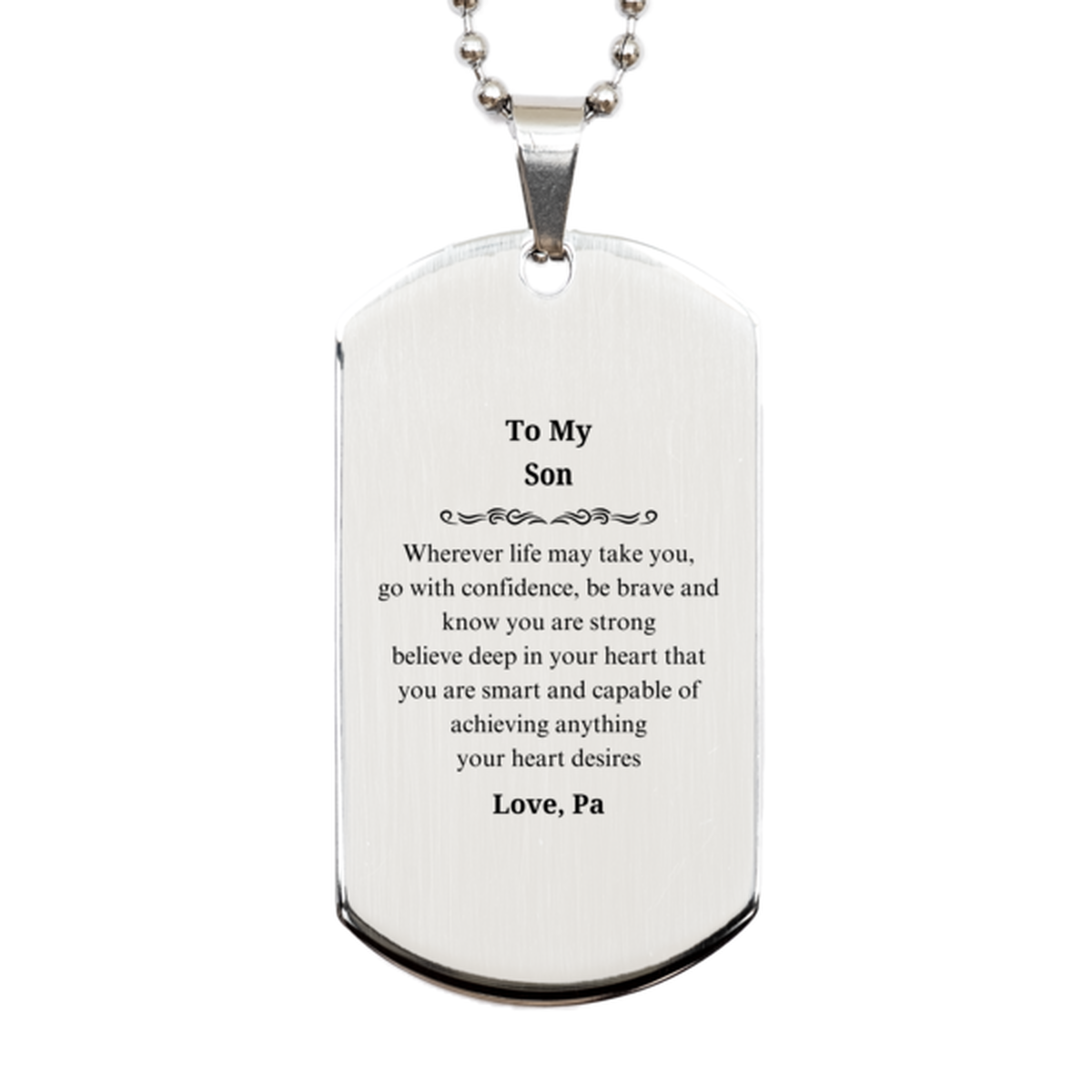 son engraved silver dog tag confidence strength graduation gift for him