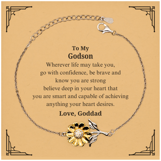 Sunflower Bracelet - Godson Graduation Gift Engraved with Inspirational Quote from Goddad - Perfect Birthday or Easter Present for Him