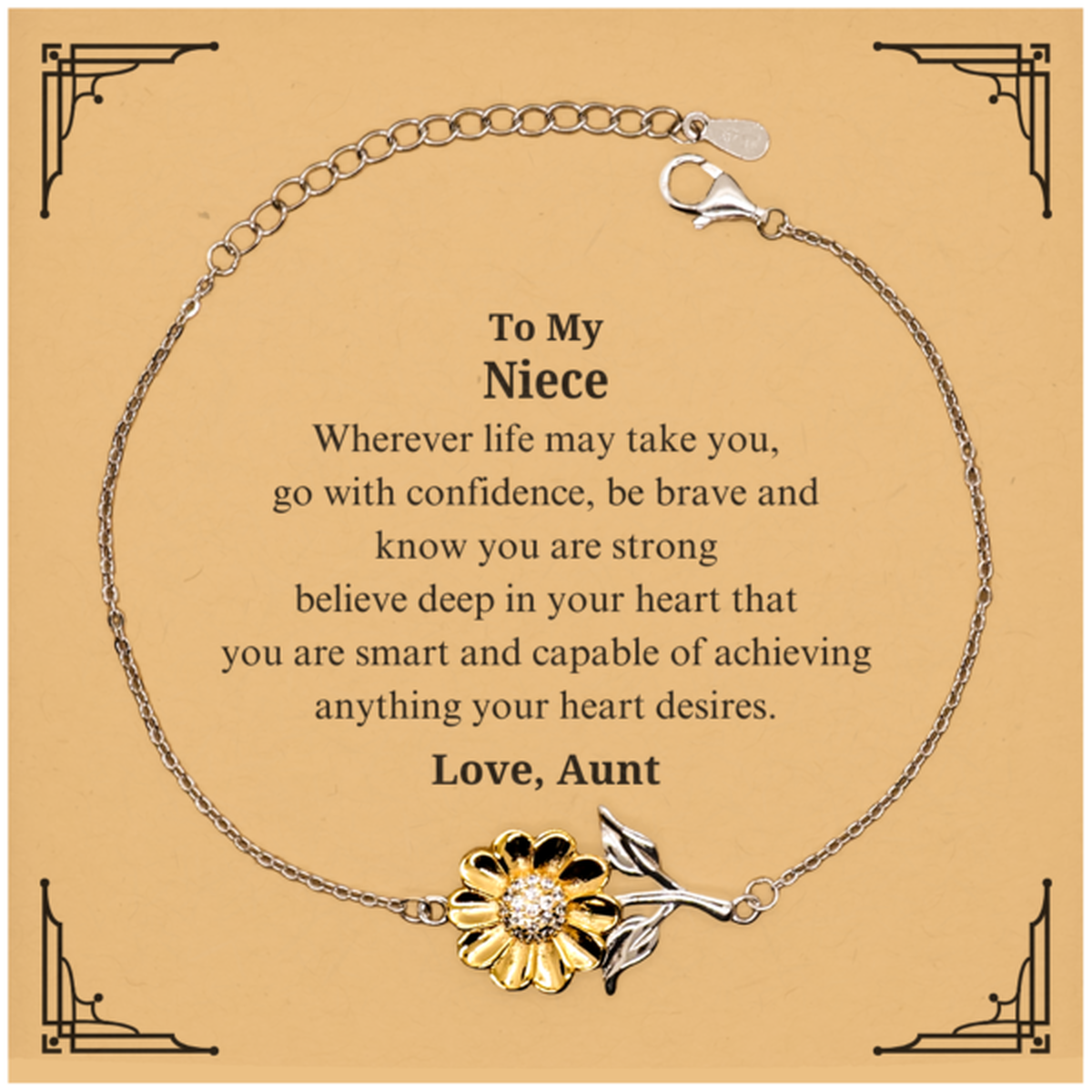 Sunflower Bracelet Niece Gift - Engraved Inspirational Quote for Birthday, Graduation, Christmas - You Are Strong, Smart, and Capable of Achieving Anything, Niece - Unique Jewelry to Show Your Love and Support