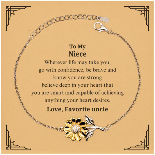 Engraved Sunflower Bracelet For Niece - Believe in Yourself, Graduation Gift from Favorite Uncle, Inspirational Confidence Jewelry for Birthday or Christmas