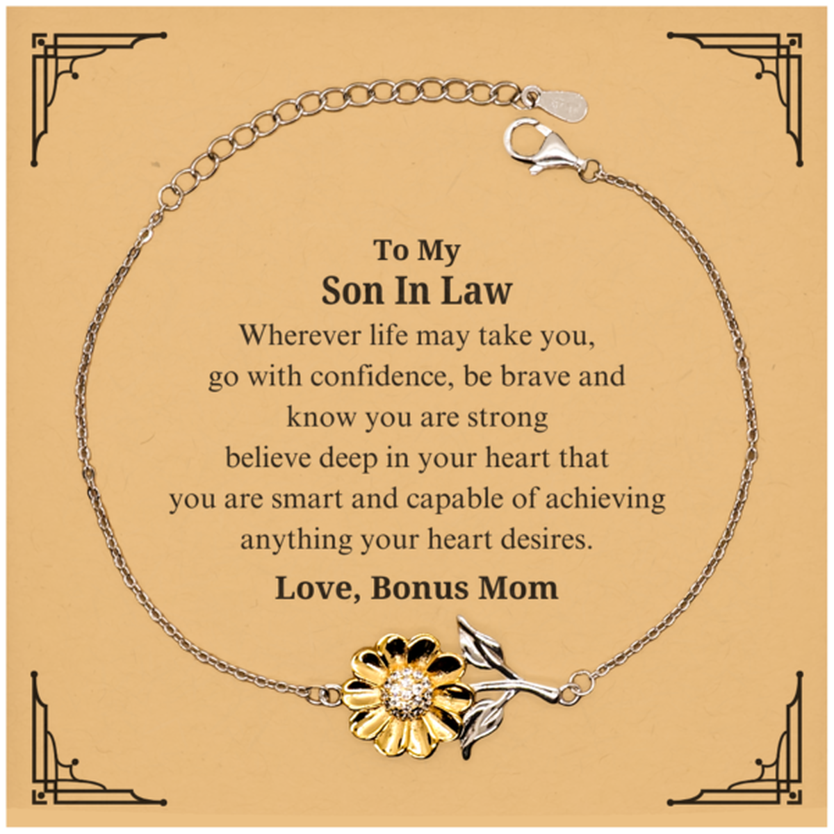 Sunflower Bracelet Son In Law Gift Engraved Inspirational Confidence Graduation Christmas Love from Bonus Mom