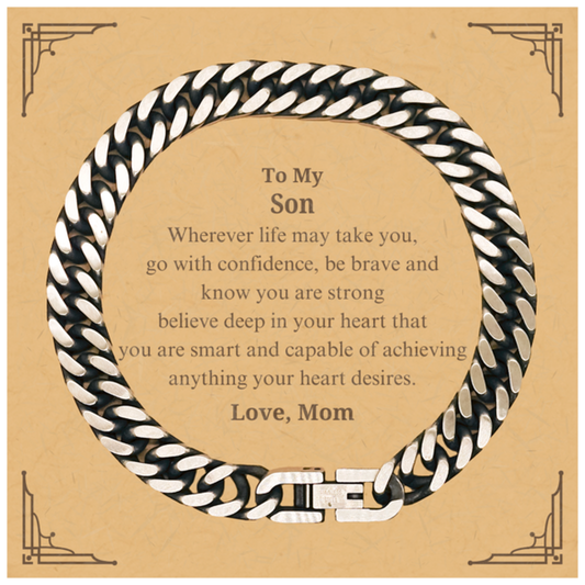 Son Cuban Link Chain Bracelet Engraved Inspirational Gift for Birthday Graduation Christmas - Confidence and Love from Mom