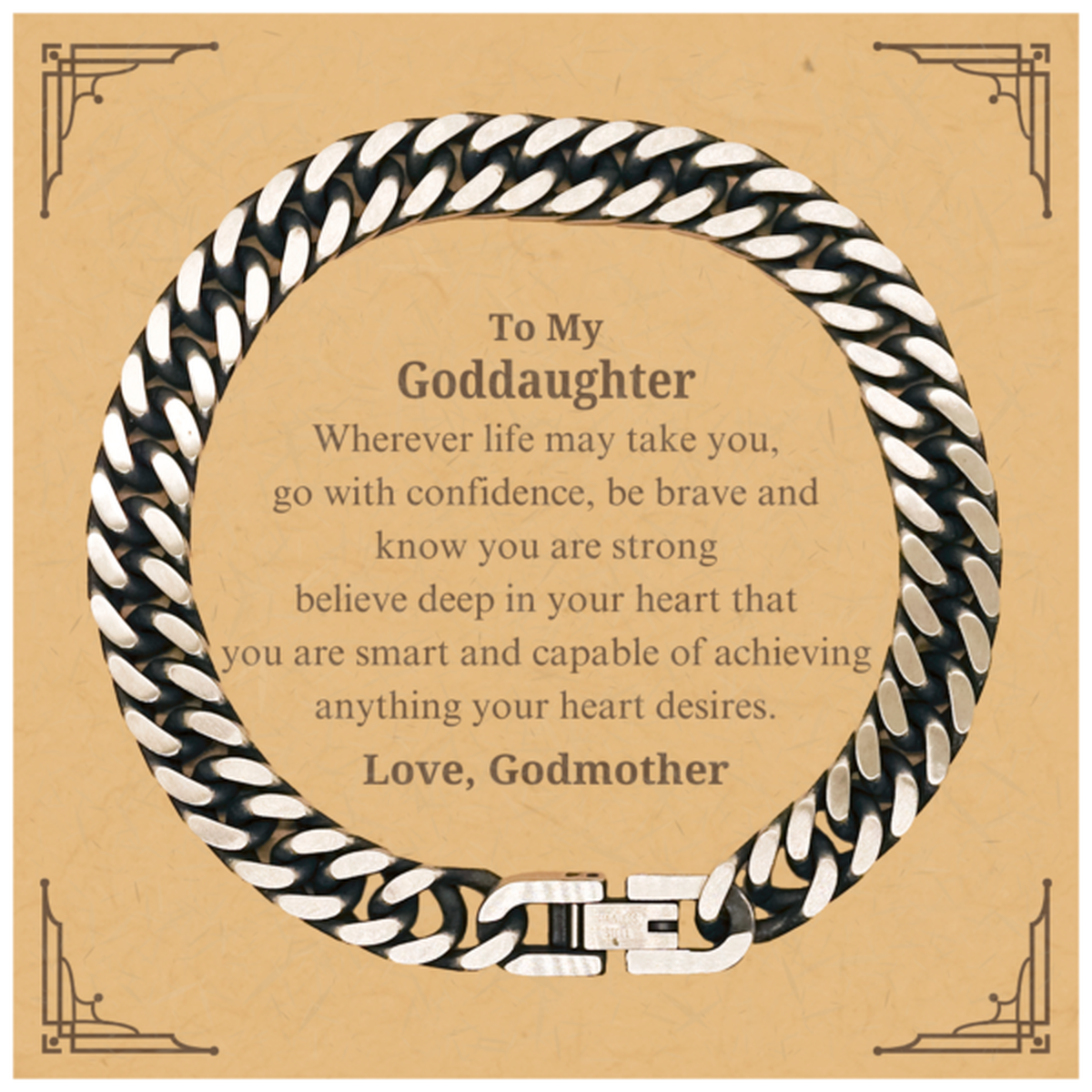 Goddaughter Cuban Link Chain Bracelet Engraved with Inspirational Message for Birthday and Graduation - Unique Gift from Godmother to Show Love, Confidence, and Hope