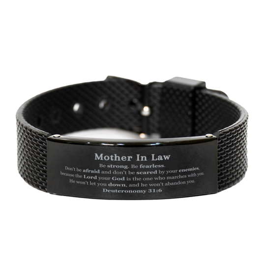 Pulsera de malla de tiburón negro para suegra: sea valiente y tenga confianza, con el Señor a su lado. Regalo de Navidad perfecto para su fuerza y ​​esperanza.