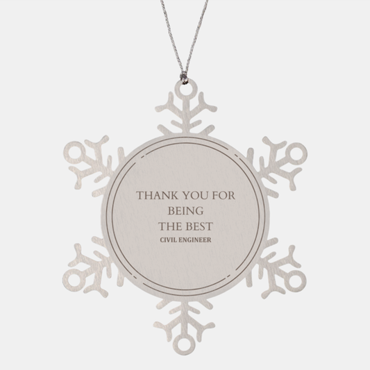 Unique Snowflake Ornament for Civil Engineer Gift - Thank You for Being the Best in Your Field - Inspirational Christmas Keepsake for Graduation, Holidays, and Birthdays - Engraved Appreciation Token