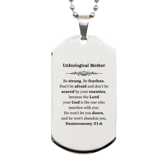 unbiological mother engraved silver dog tag be strong and fearless birthday gift for mothers day inspirational jewelry